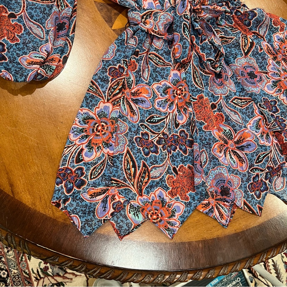 MISA Los Angeles Tara Floral Chiffon Faux Wrap Mini Dress Cerulean Small Revolve - Picture 8 of 16